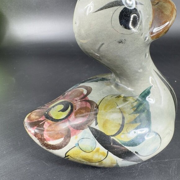 Vintage Mexico Pottery Tonala Hand Painted Duck Bird Figurine Marked Whimsical - Picture 8 of 13